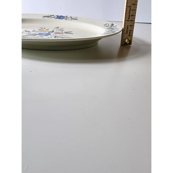 Vintage ASTA Japan Aszi Porcelain Oval Serving Platter Blue Yellow Floral 14" - Picture 7 of 7